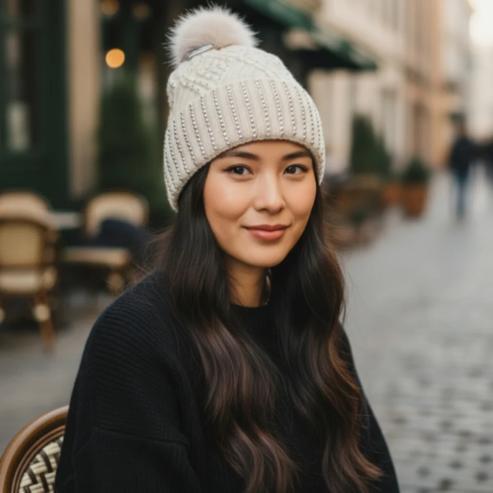 Elegant Cream Beanie with Pom Pom
